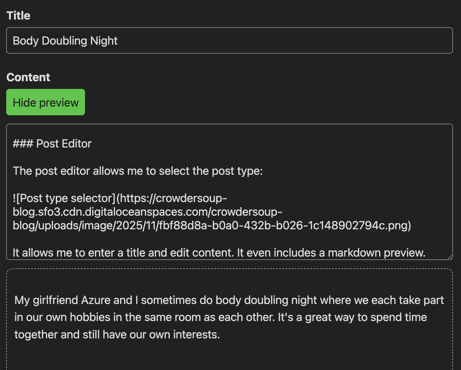 Editor title and content