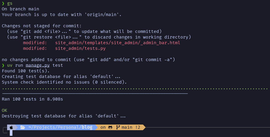 screenshot showing 100 tests passing