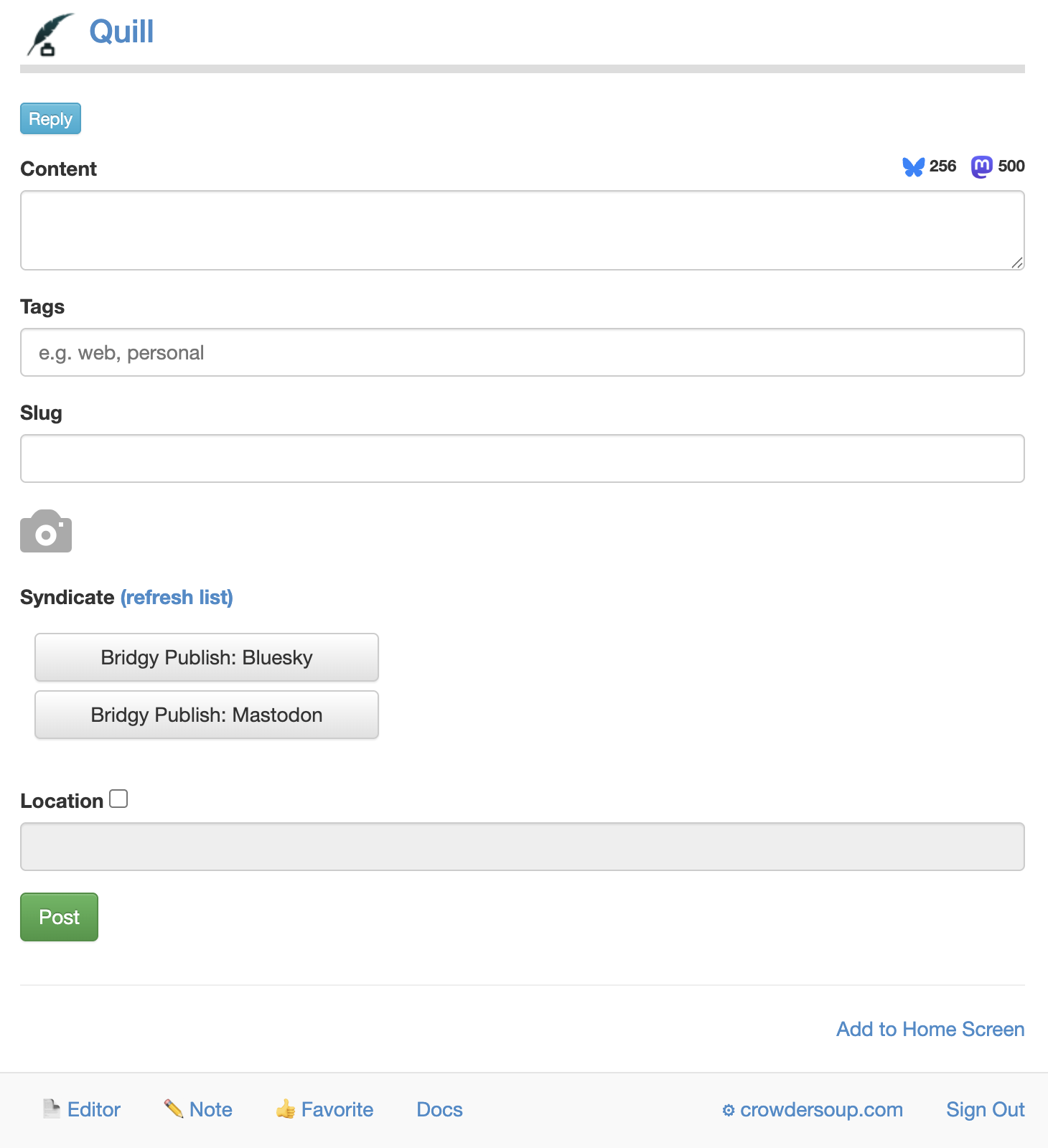 screenshot of quill interface showing syndicate buttons