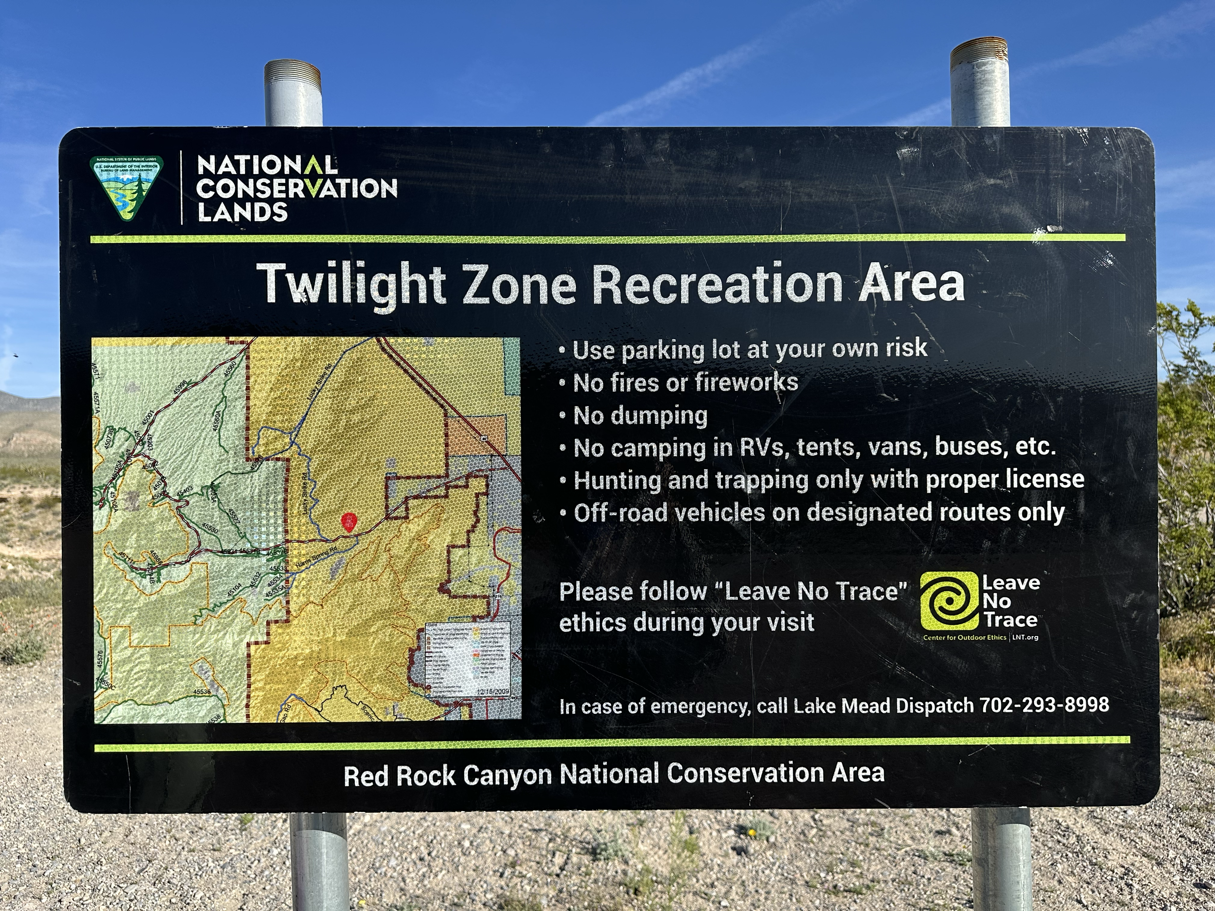 Twilight Zone Recreation Area information sign at the Red Rock Canyon National Conservation Area trailhead
