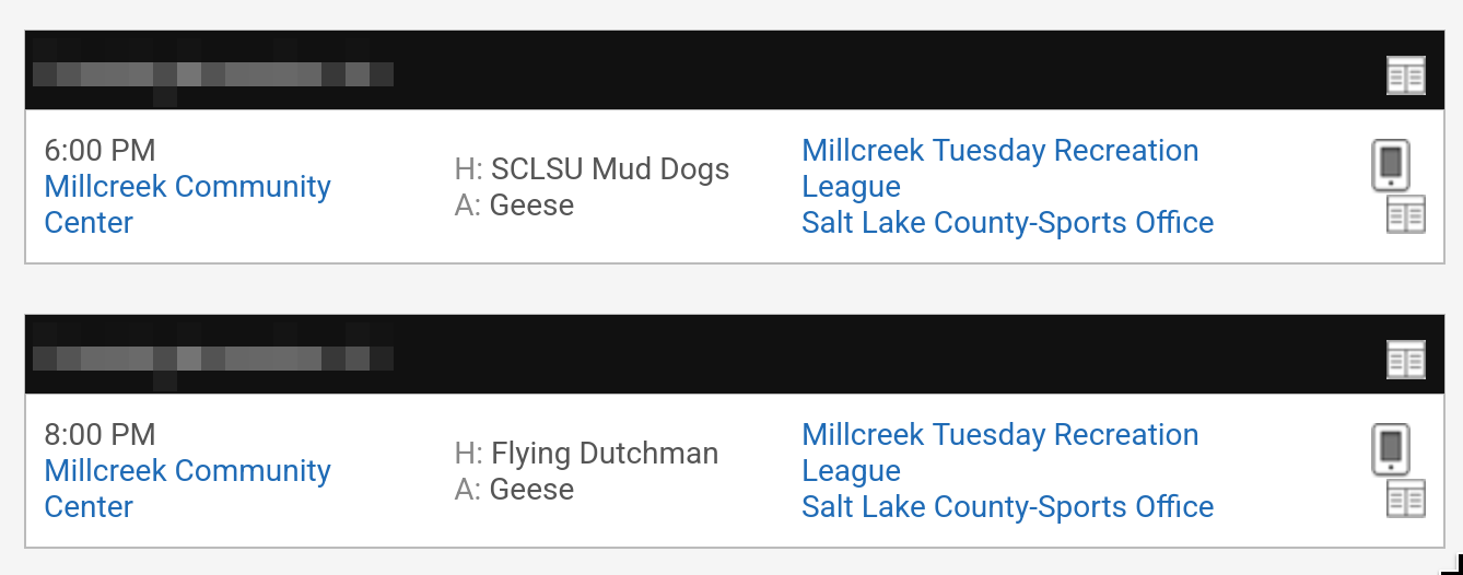 Part of the rec-league basketball schedule I sent it, with two games listed